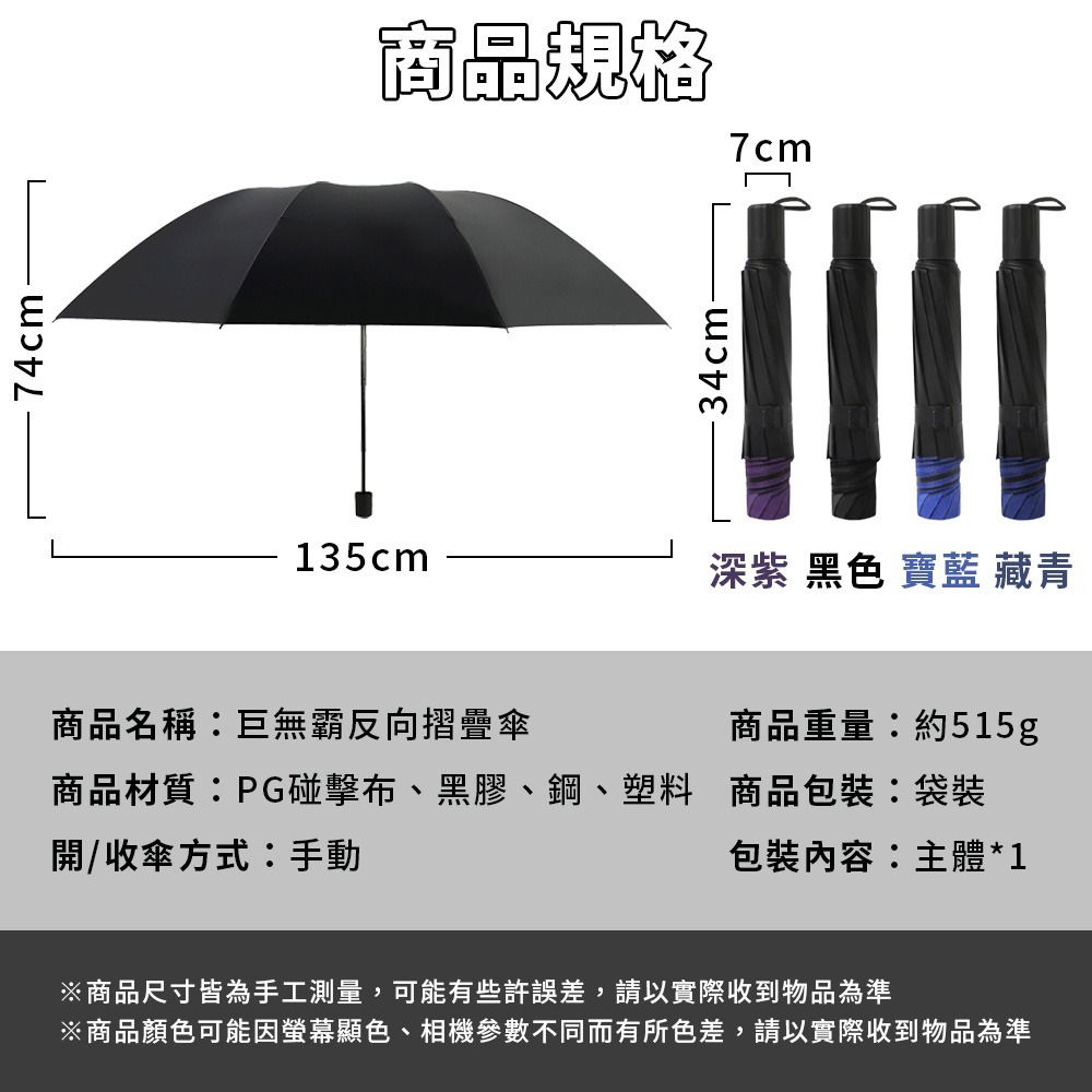巨無霸反向傘｜晴雨通用 折疊傘 加大雨傘 摺疊傘 陽傘 晴雨傘 折傘 防曬傘 反向雨傘 摺傘 遮陽雨傘 黑膠傘-細節圖9