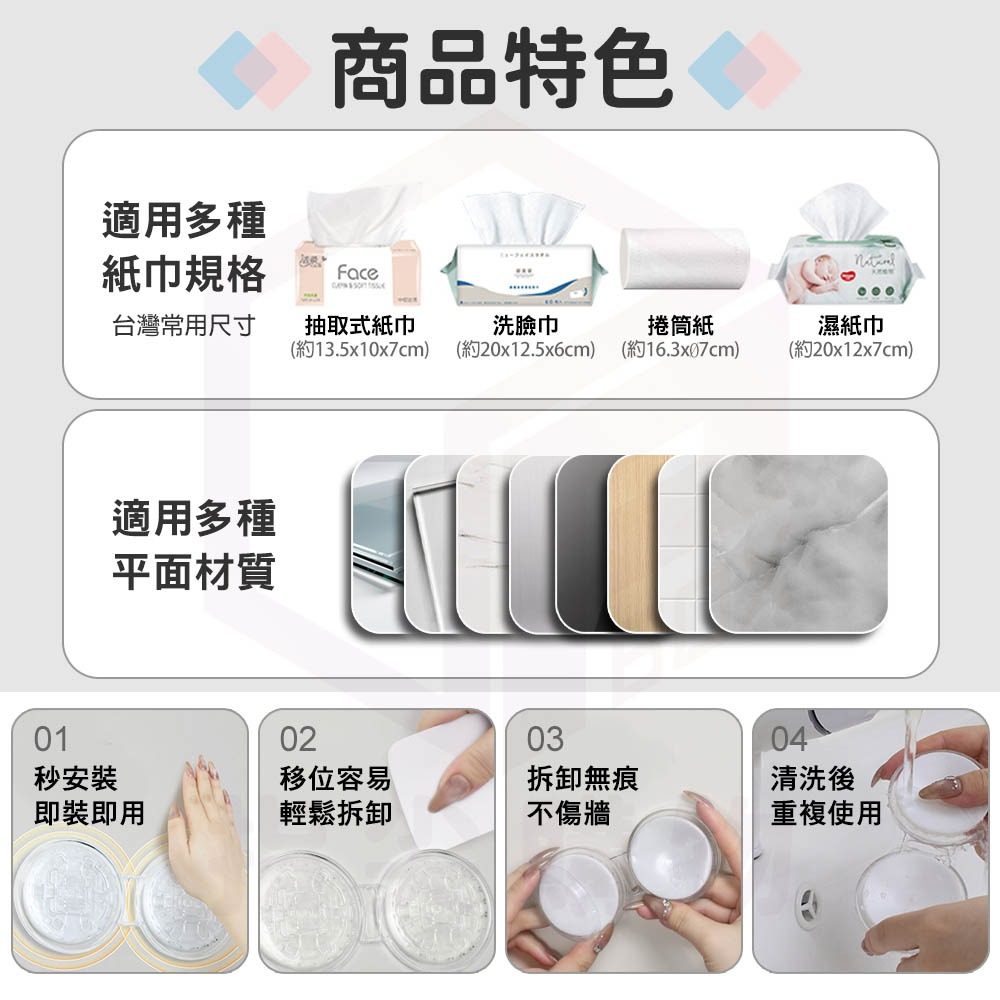 凡物上作｜衛生紙盒 吸盤壁掛 捲紙架 衛生紙架 收納 置物架 浴室紙巾架 壁掛衛生紙 紙巾盒 廁所 衛生紙收納-細節圖8