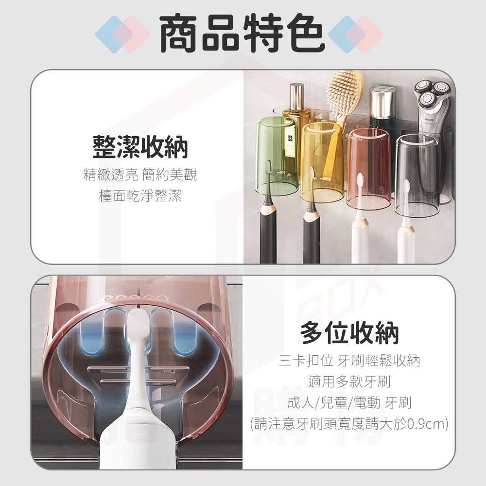ecoco 意可可 牙刷架 漱口杯架 浴室置物架 牙刷杯架 電動牙刷架 置物架 收納架 壁掛 浴室收納架 透明-細節圖4