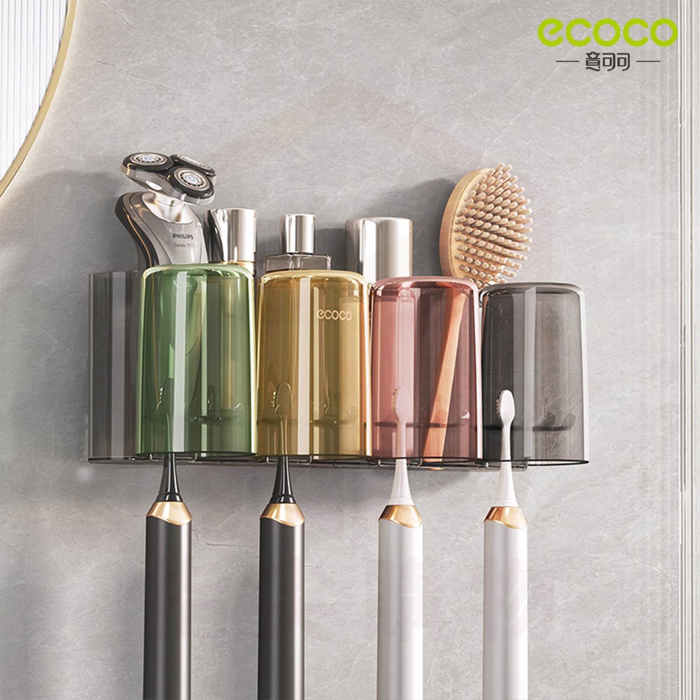 ecoco 意可可 牙刷架 漱口杯架 浴室置物架 牙刷杯架 電動牙刷架 置物架 收納架 壁掛 浴室收納架 透明-細節圖9