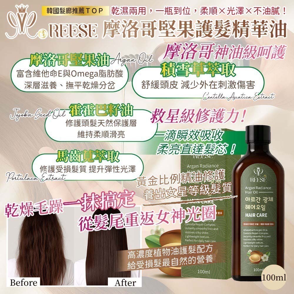 RESEE 護髮精華油 摩洛哥堅果油 護髮油 護髮精油 髮油 修護精油 滋養修護精華油 免洗髮 有效護髮 不毛燥-細節圖5