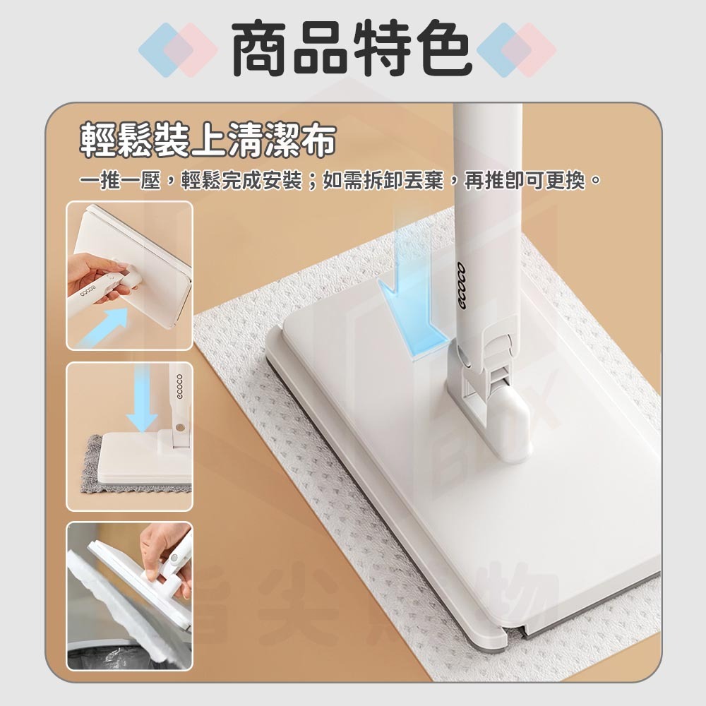ecoco 洗臉巾拖把 自動夾拖布 夾式拖把 手持小拖把 平板拖把 小拖把 懶人拖把 夾布拖把 拖把免手洗 拋棄式拖把-細節圖4