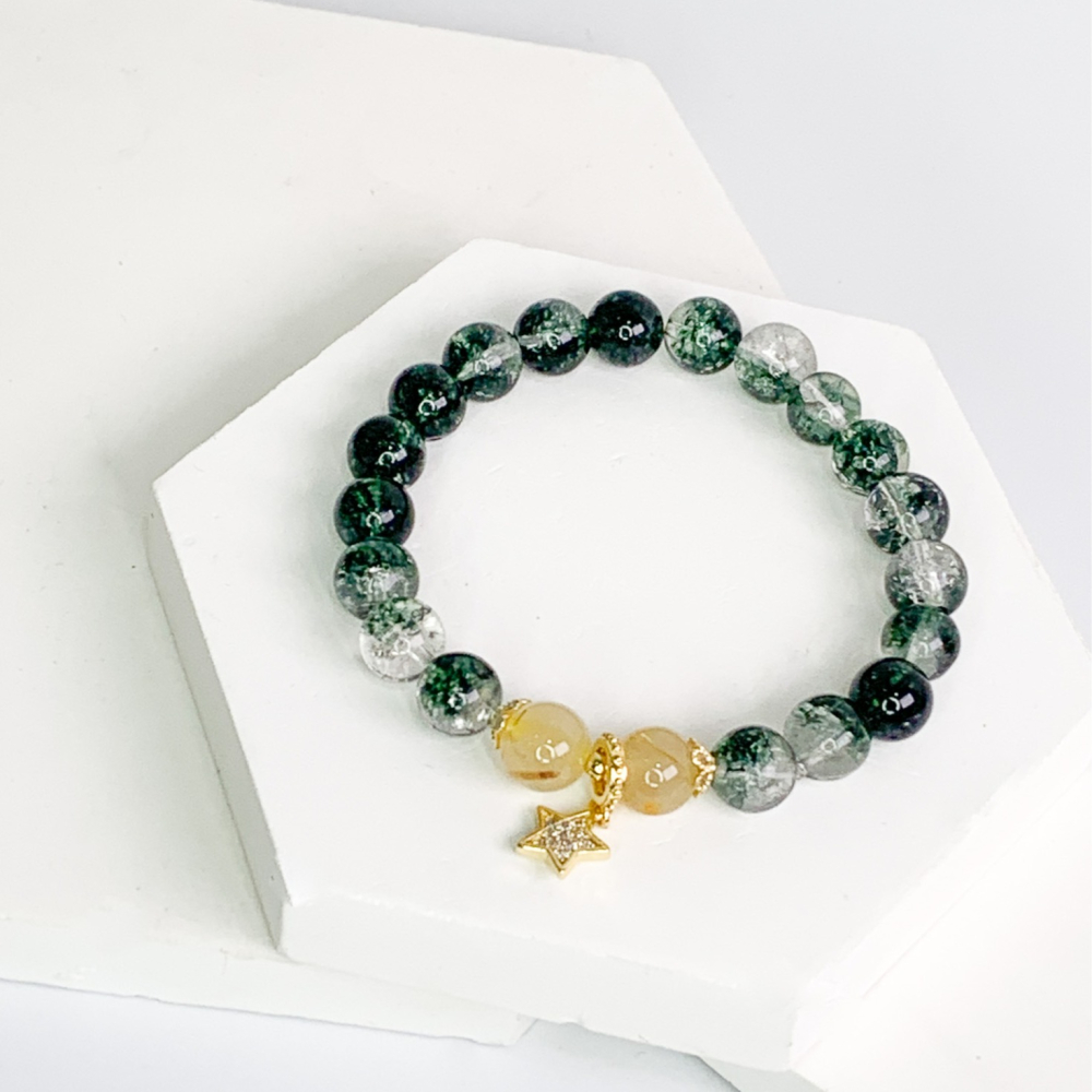白爆花綠幽靈黃髮晶水晶手鍊-細節圖4