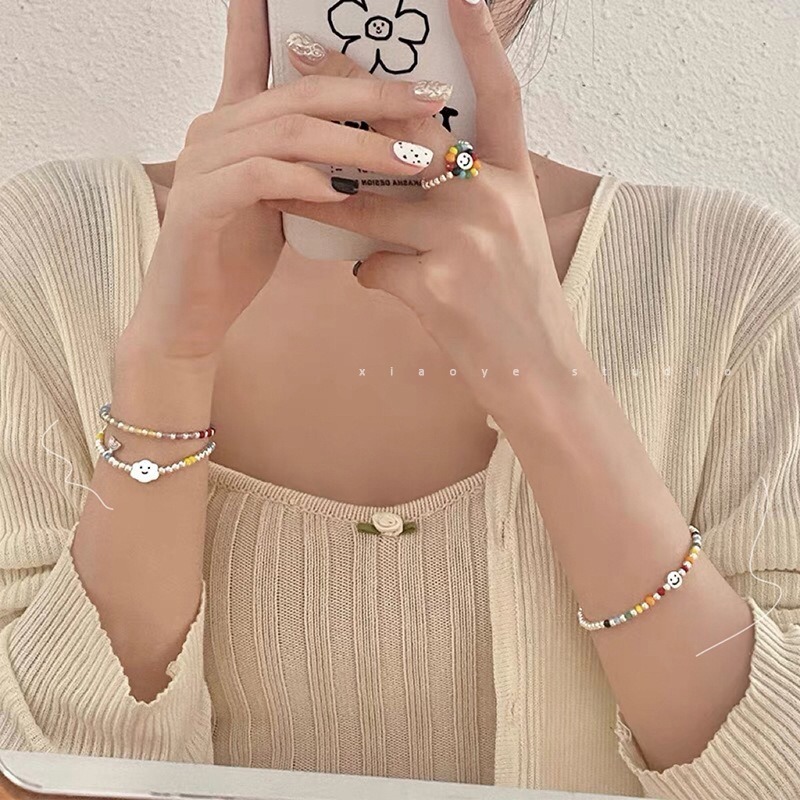 日韓彩虹串珠彈性手鍊-細節圖2