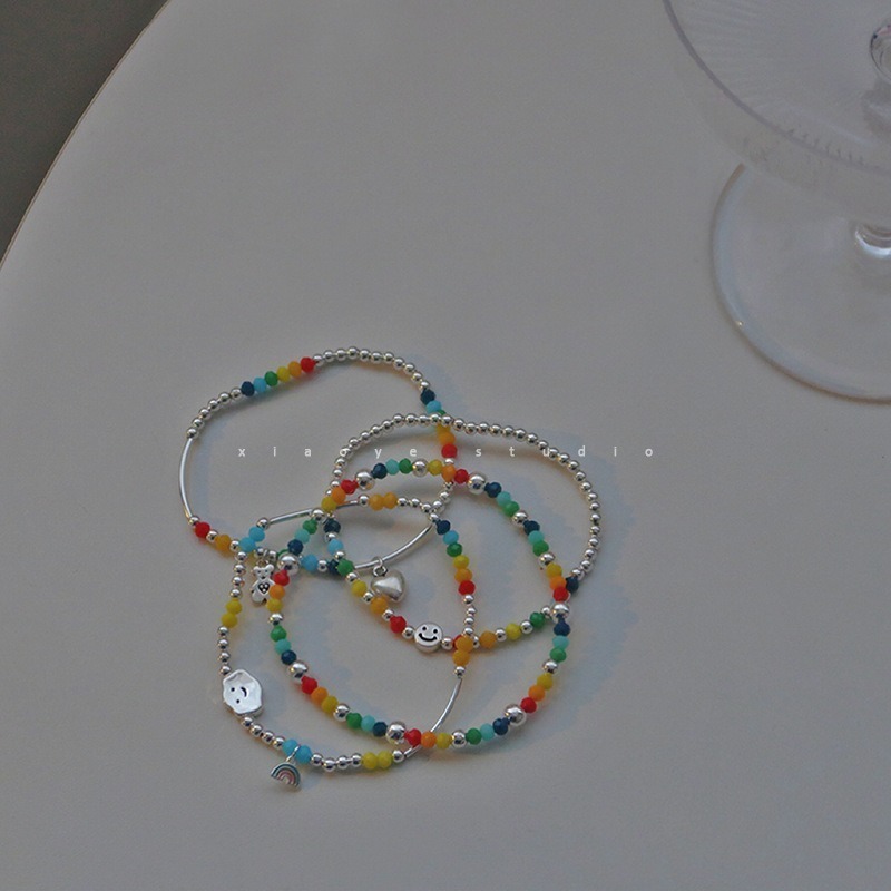 日韓彩虹串珠彈性手鍊-細節圖7