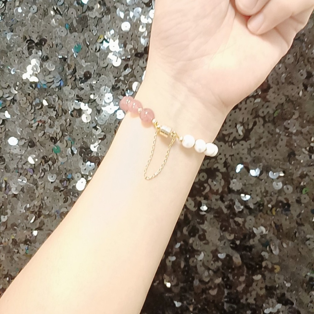 ✨磁吸式💖珍珠草莓晶水晶手鍊 招桃花 招人緣 把握好機會-細節圖7