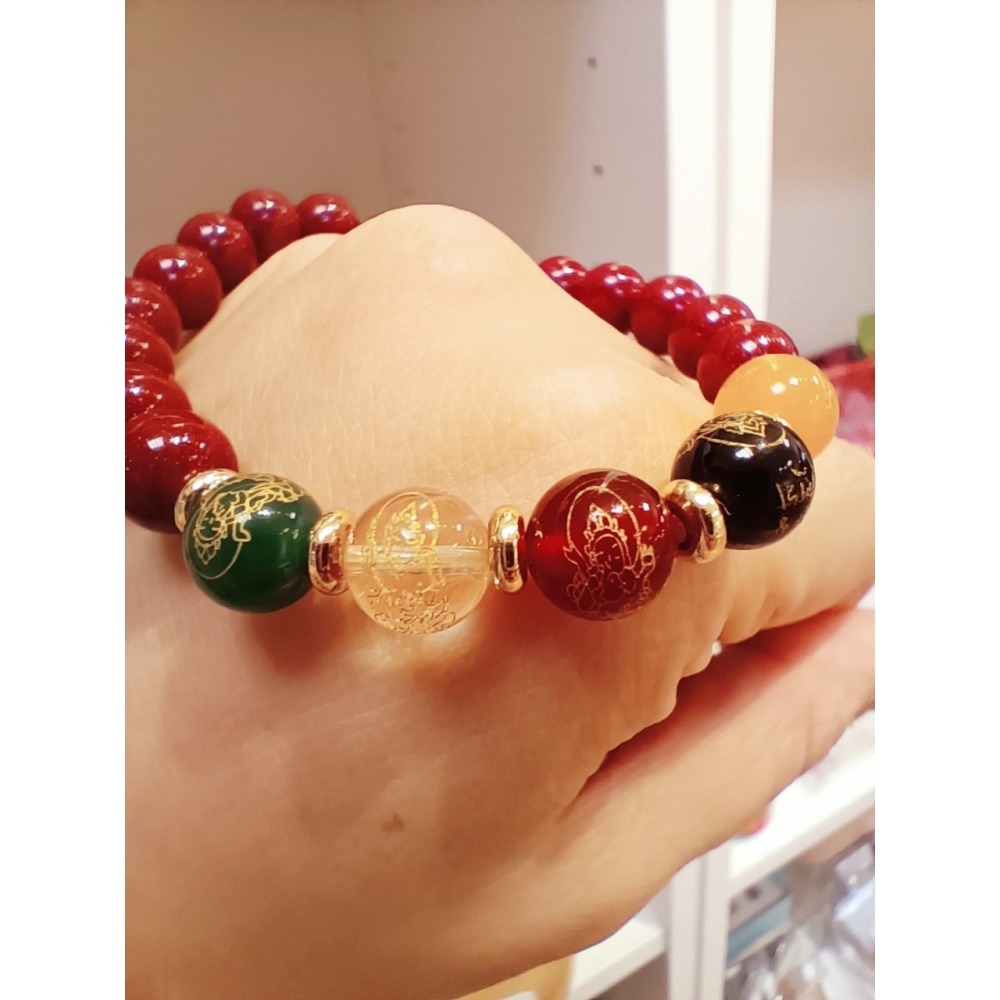 【五路財神】五行瑪瑙轉運珠朱砂手串 台北景福宮拜財神過香爐轉運珠硃砂本命年生肖男女開運避邪好運-細節圖6