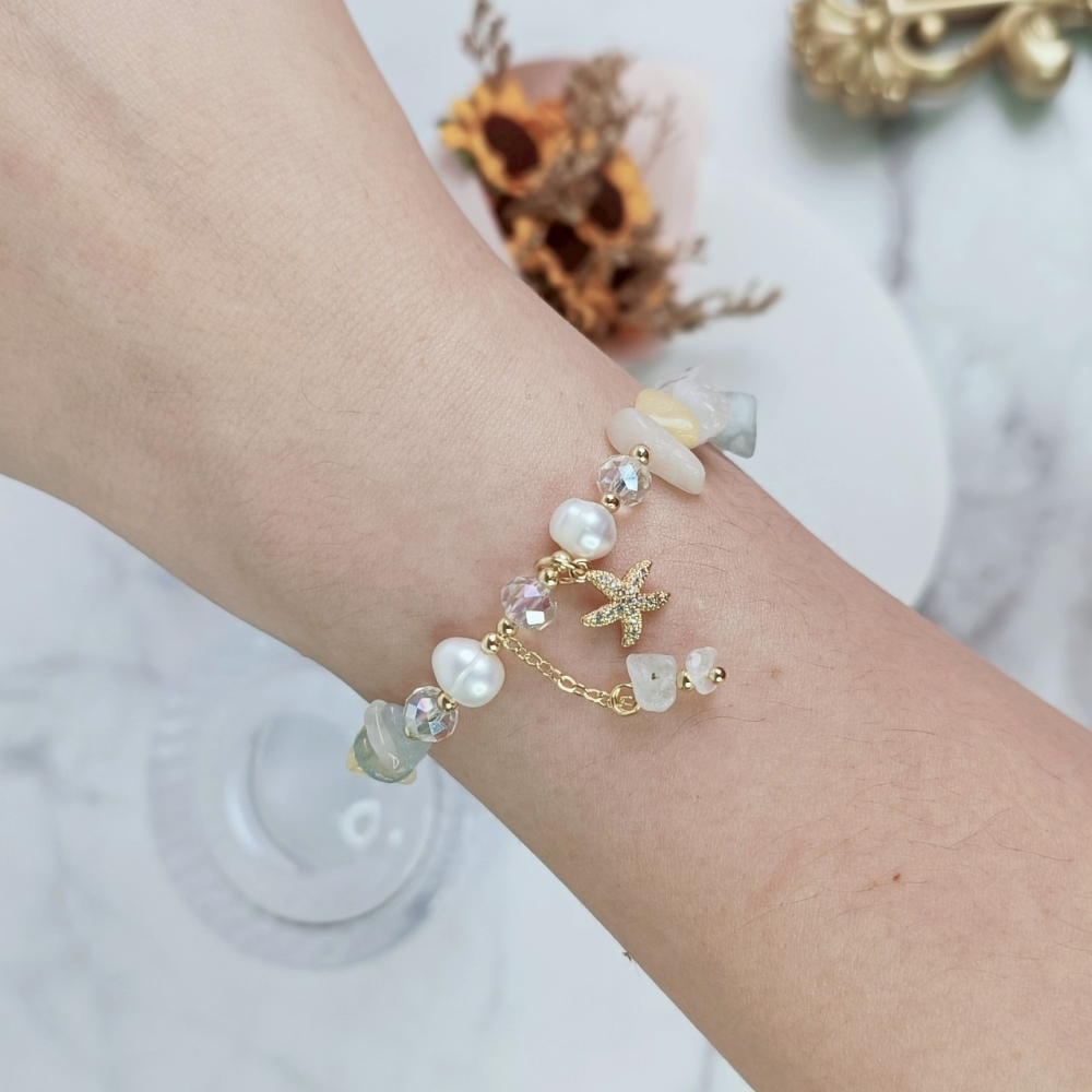 <水晶手鍊> 仙女系海星水晶手鍊 草莓晶 摩根石 草莓晶手串女招桃花轉運水晶手鏈飾品女友禮-細節圖5