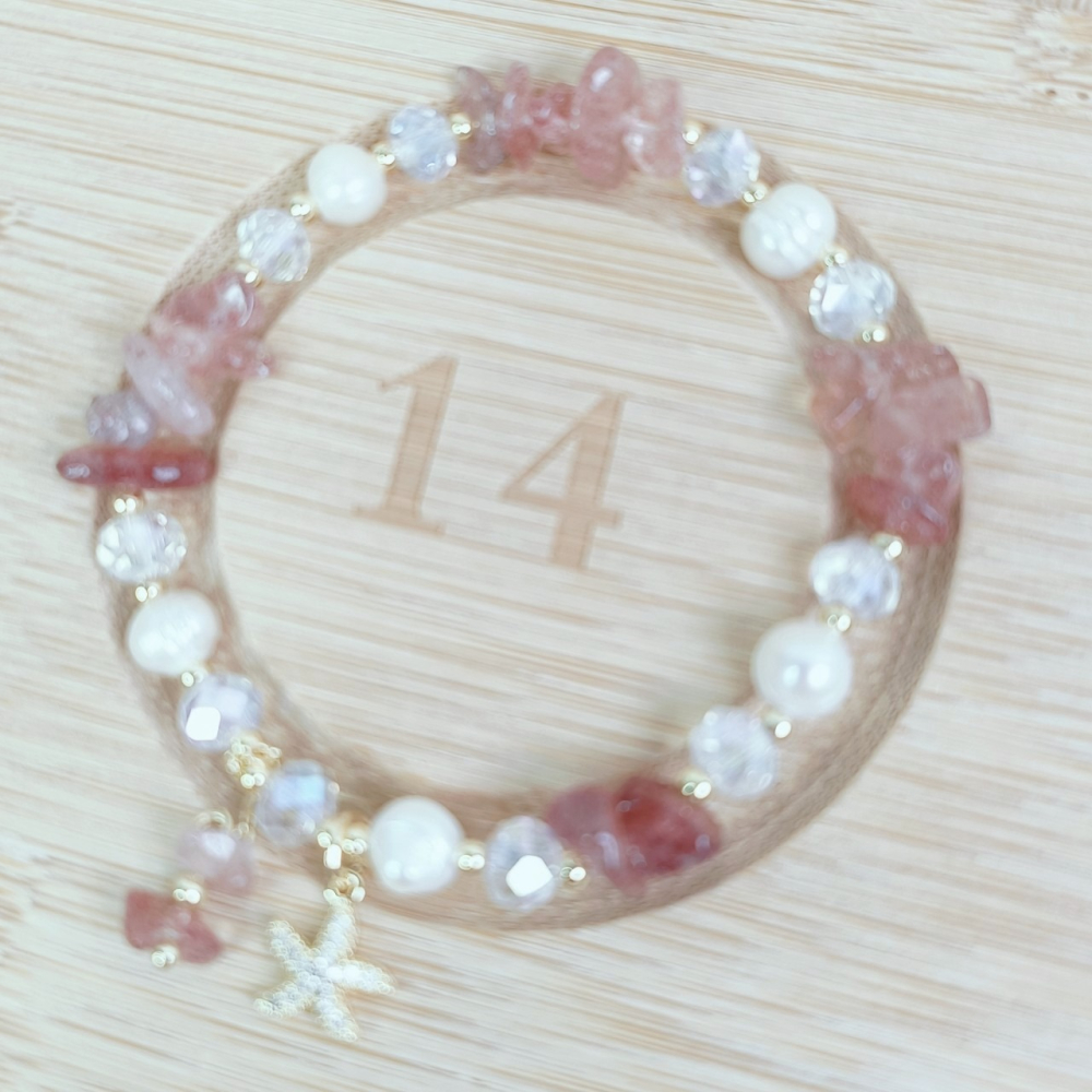 <水晶手鍊> 仙女系海星水晶手鍊 草莓晶 摩根石 草莓晶手串女招桃花轉運水晶手鏈飾品女友禮-細節圖6