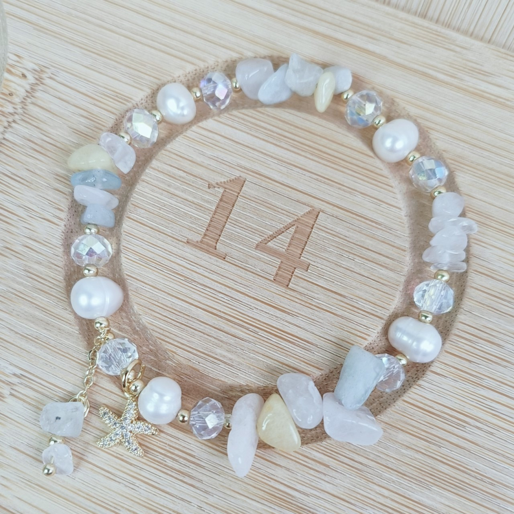 <水晶手鍊> 仙女系海星水晶手鍊 草莓晶 摩根石 草莓晶手串女招桃花轉運水晶手鏈飾品女友禮-細節圖7