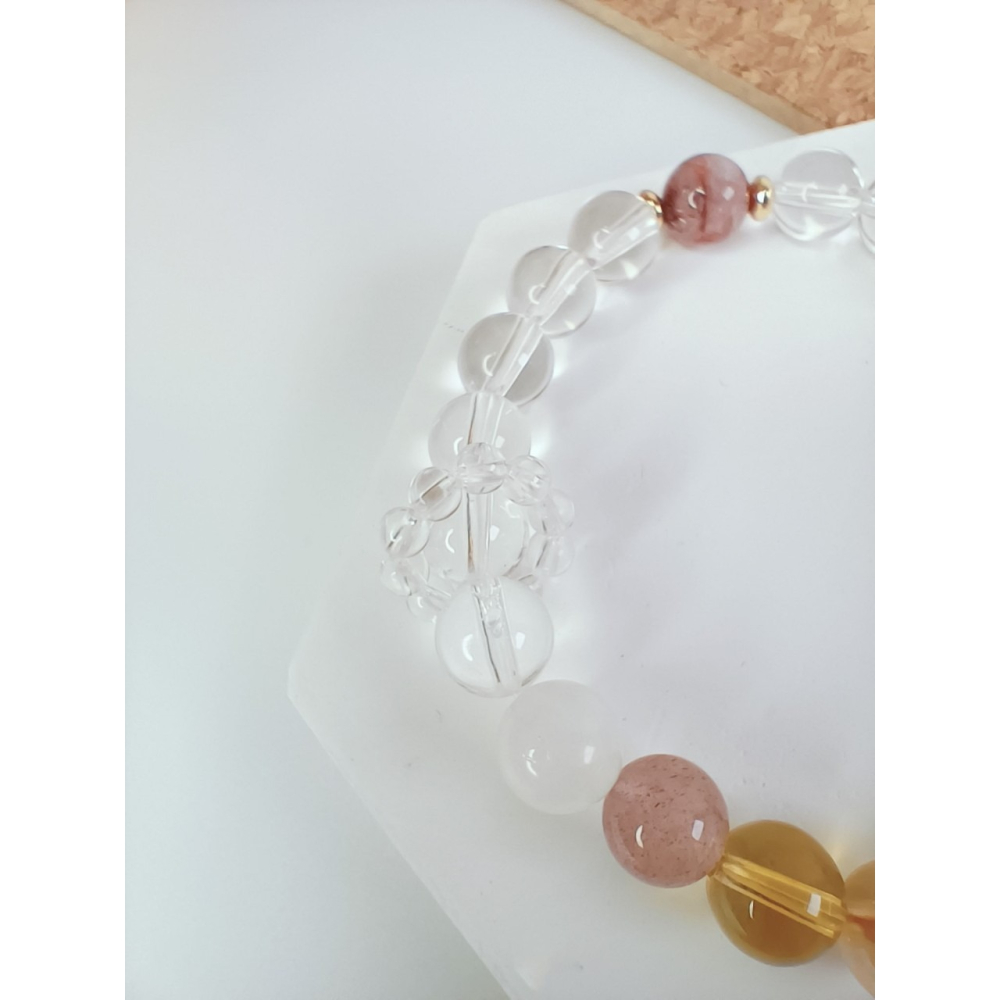 彩虹多寶水晶手鍊 招財 招人緣 能量加持 白水晶 黃水晶 紫水晶 白爆花 多寶水晶手鍊-細節圖4