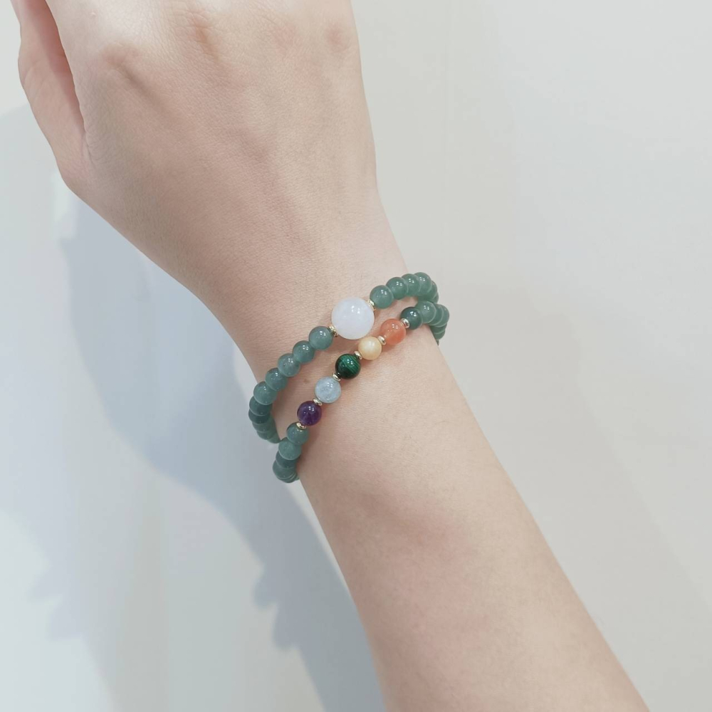 靜謐水玉髓 · 天然能量手鍊 紫水晶 孔雀石 海藍寶-細節圖3