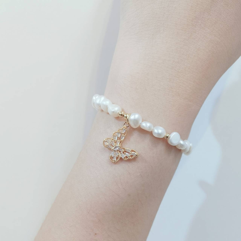 <好運手鍊> 台灣現貨 快速出貨 巴洛克珍珠手鍊 小熊 蝴蝶 珍珠 珍珠手鍊 可調式手鍊-細節圖4