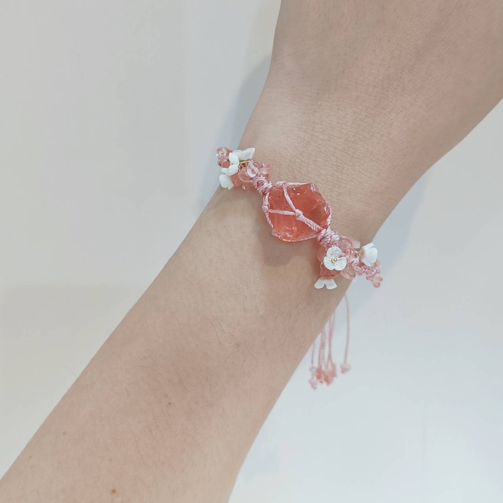 開運手鍊 編織手鍊 水晶手鍊 草莓晶 黃水晶 白水晶 招桃花 招財 開運-細節圖3