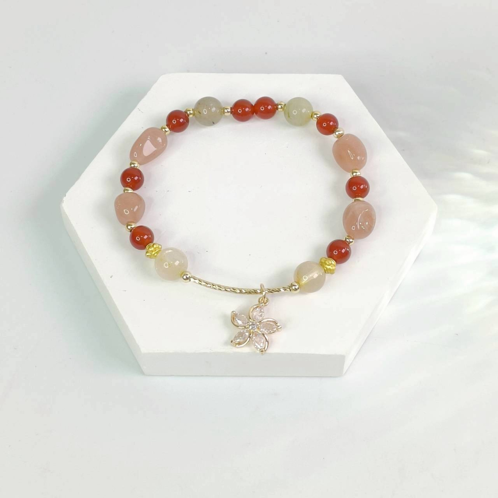 《星象流年・能量調頻手鍊》🔥 火象｜焰啟 尺寸:約14.5~15cm 牡羊座 獅子座 射手座 太陽石、紅瑪瑙、茶晶-細節圖3