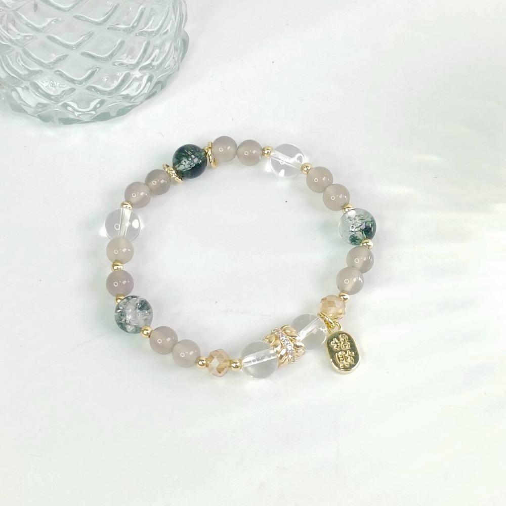 《星象流年・能量調頻手鍊》⛰️ 土象｜地綻 尺寸:約14~14.5cm 金牛座、處女座、摩羯座 綠幽靈、灰瑪瑙、白水晶-細節圖4