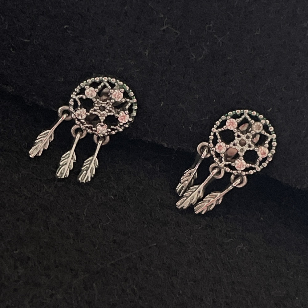 韓 氣質 輕巧 捕夢網 造型 羽毛 垂墜式 夾式耳環@c519€-細節圖3