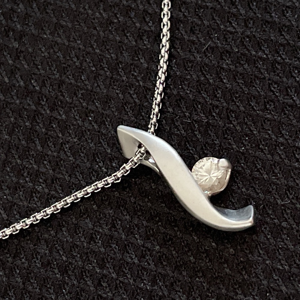 時尚藝術輕奢S曲線鑽石項鏈 精緻氣質百搭銀項鍊 鎖骨鍊 單顆美鑽優雅線條造型墜飾  @c519€-細節圖4