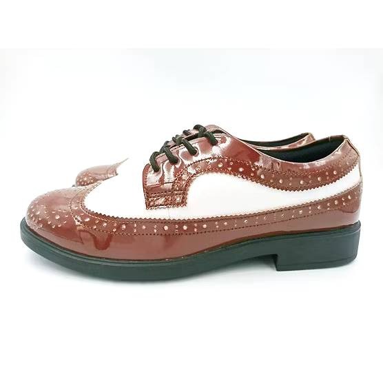 ELEFUNK ＂NJ-202＂ CLASSIC BROGUE SHOES 經典咖啡白拼接亮皮 布洛克 復古 紳士鞋-細節圖2