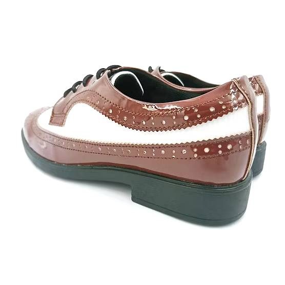 ELEFUNK ＂NJ-202＂ CLASSIC BROGUE SHOES 經典咖啡白拼接亮皮 布洛克 復古 紳士鞋-細節圖3
