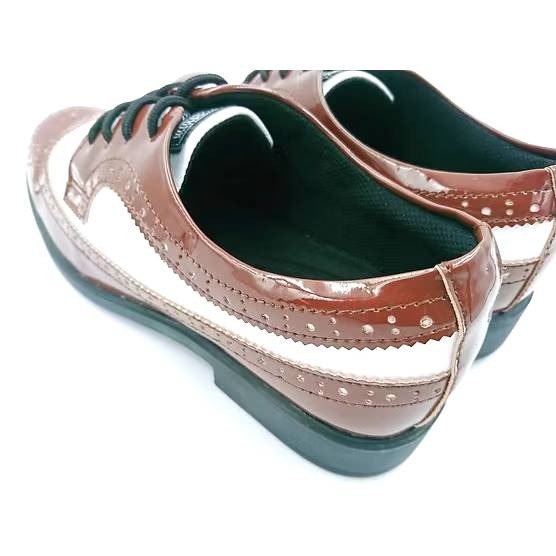 ELEFUNK ＂NJ-202＂ CLASSIC BROGUE SHOES 經典咖啡白拼接亮皮 布洛克 復古 紳士鞋-細節圖4