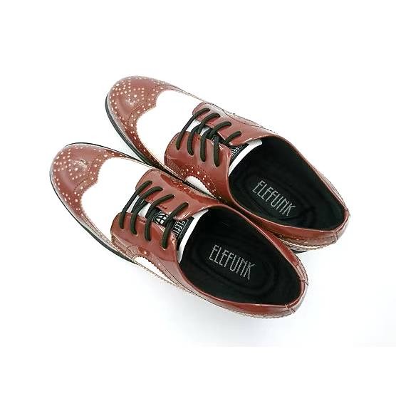 ELEFUNK ＂NJ-202＂ CLASSIC BROGUE SHOES 經典咖啡白拼接亮皮 布洛克 復古 紳士鞋-細節圖7