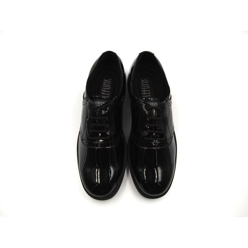 ELEFUNK ＂GF-03＂ SADDLE SHOES 經典全黑亮皮 布洛克 復古 休閒鞋-細節圖6