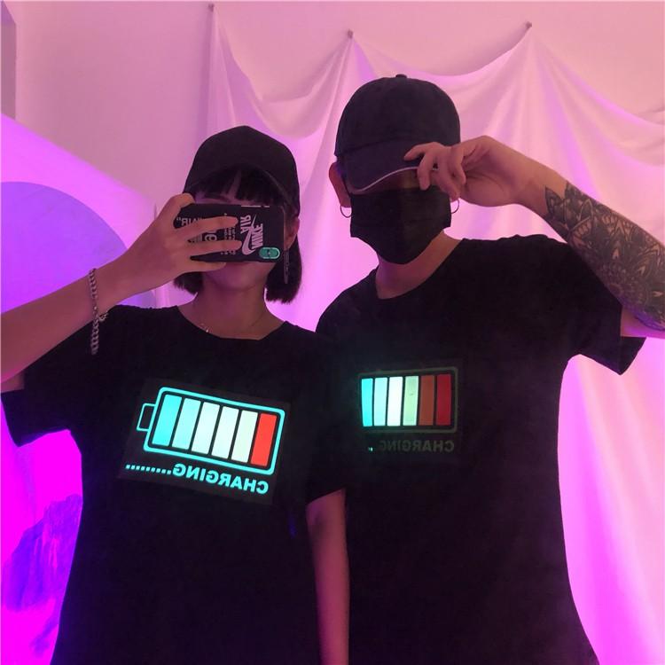 [台灣出貨]抖音 夜店KTV必備款 聲控發光T恤 T恤 發光 短袖 上衣 街舞表演【RS803】-細節圖5