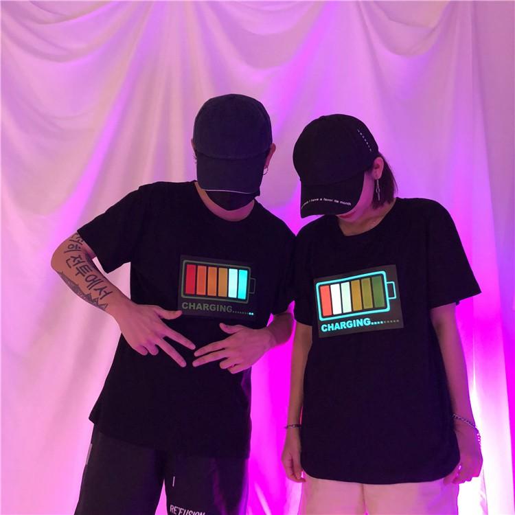 [台灣出貨]抖音 夜店KTV必備款 聲控發光T恤 T恤 發光 短袖 上衣 街舞表演【RS803】-細節圖6