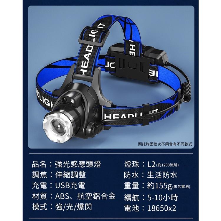 頭燈 充電頭燈 LED頭燈 工作燈 露營 登山 L2頭燈 釣魚燈 USB充電 三段模式 聚焦 散光 爆閃【CP108】-細節圖2