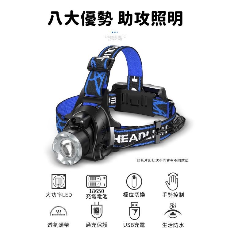 頭燈 充電頭燈 LED頭燈 工作燈 露營 登山 L2頭燈 釣魚燈 USB充電 三段模式 聚焦 散光 爆閃【CP108】-細節圖3