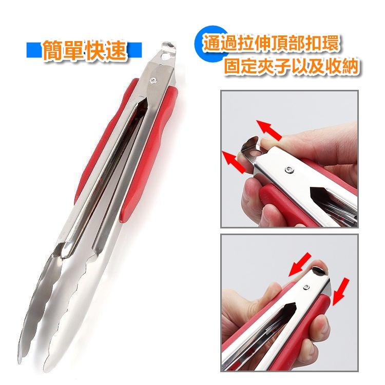食物夾 烤肉夾 不鏽鋼 料理夾 防燙夾 零食夾 不銹鋼 防燙 夾 夾子 矽膠夾【RS1422】-細節圖4