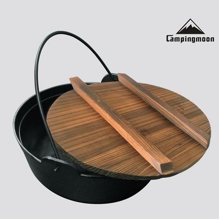 荷蘭鍋 鑄鐵鍋 湯鍋 Campingmoon 柯曼日式鑄鐵鍋 原木鍋蓋 可吊掛 露營 登山 野炊 野營【CP101】-細節圖7