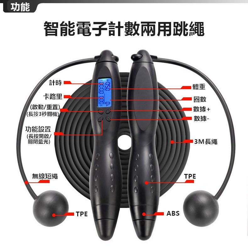 跳繩 智能兩用跳繩 智能電子計數無繩跳繩 附長繩 無繩跳繩 健身 運動【RS1232】-細節圖2