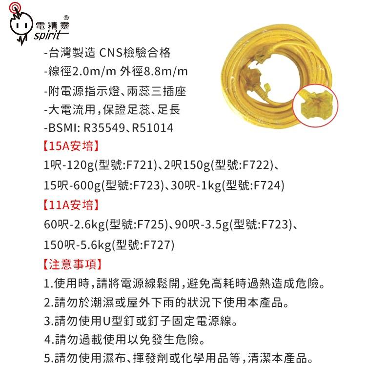 動力延長線 MIT台灣製造 2芯 大電流用 15呎 60呎 150呎 附燈三插 露營 戶外 工業用 延長線【CP024】-細節圖4