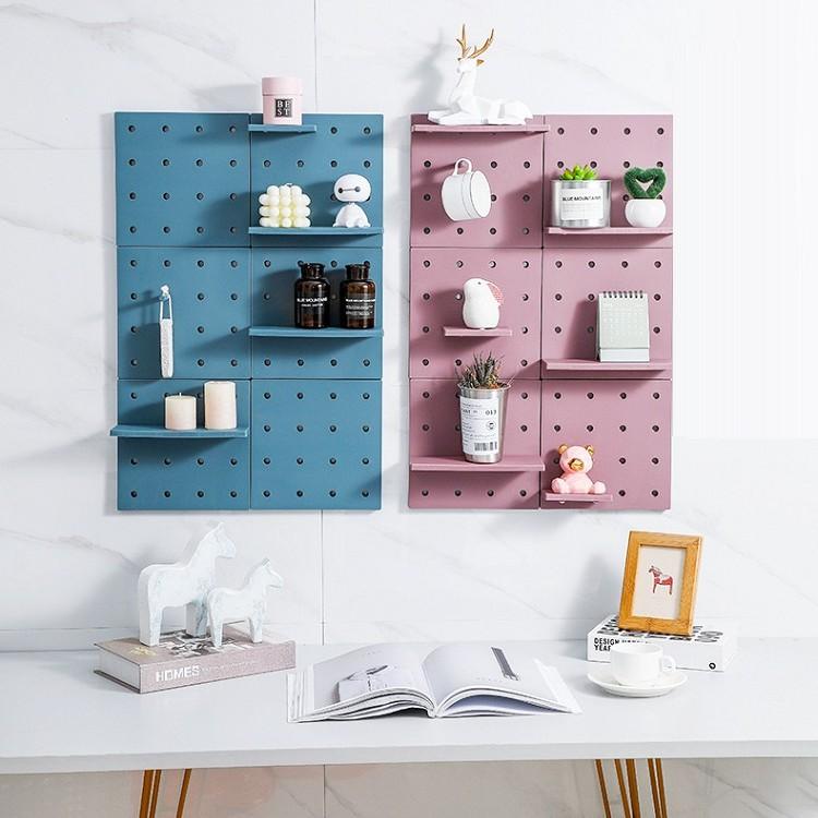 現貨 彩色牆掛洞洞板 免釘牆掛式收納架 牆面置物架 組合收納板 牆掛收納版【RS1098】-細節圖2