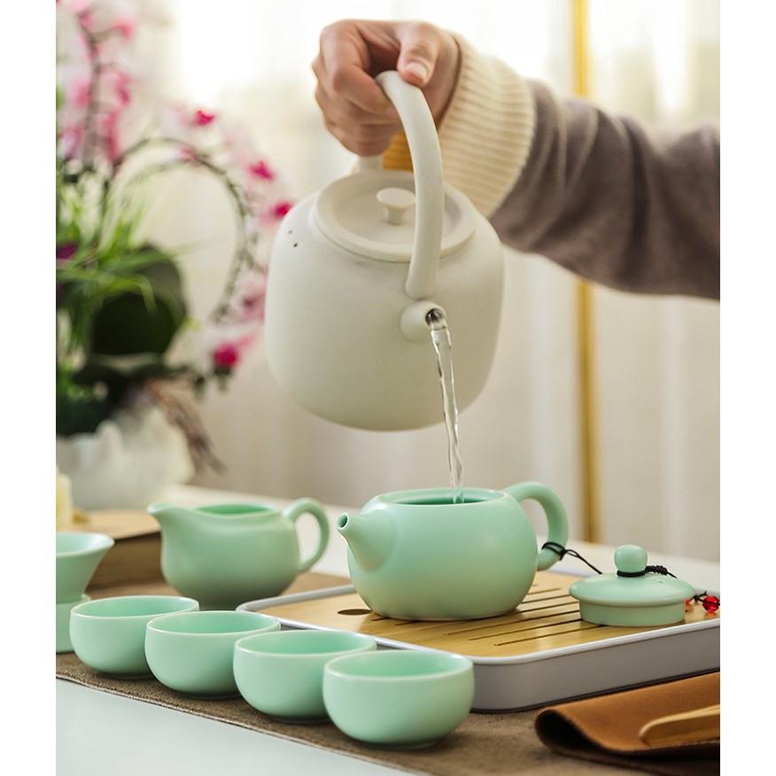 九件組 陶瓷旅行茶具組 附收納包 攜帶式茶具 泡茶組 茶壺 茶杯 登山 露營 陶瓷茶具 【RS1069】-細節圖3