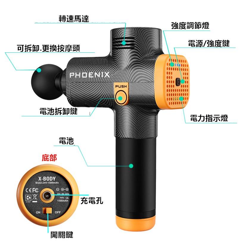 按摩槍 Phoenix A2 大鬍子 三段變速 四頭 深層筋膜放鬆 肌肉放鬆 按摩 筋膜槍 運動按摩槍【RS990】-細節圖4