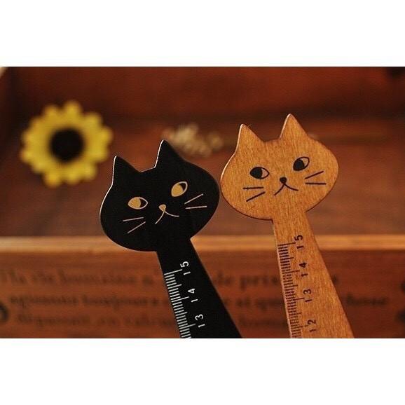 【滿額免運】文具 鄉村 貓咪 造型 原木直尺 15CM ZAKKA 鄉村 實木 書籤 手作木頭 【RS499】-細節圖8