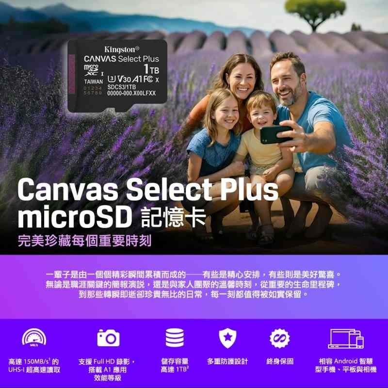 金士頓 64G 128G 256G 記憶卡 microSD TF 附轉卡 C10 U1 含稅公司貨-細節圖2