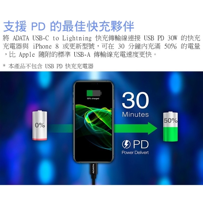 ADATA 威剛 PD快充 TypeC to Lightning 充電傳輸線1M適用iPhone12 13-細節圖4