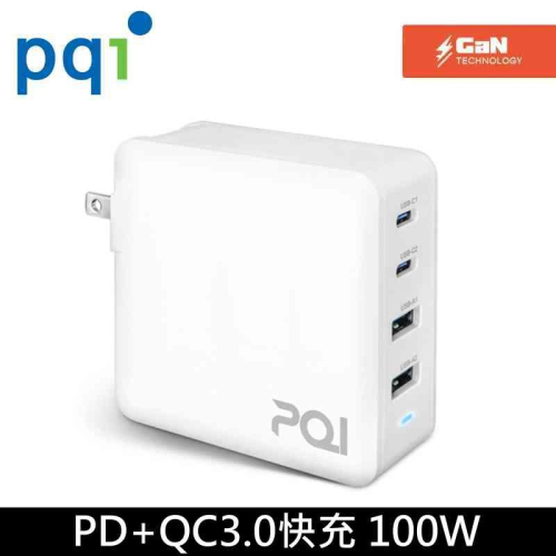 PQI 勁永 GaN 氮化鎵 PD 充電器 QC3.0快充 100W 四孔 USB-C+USB-A