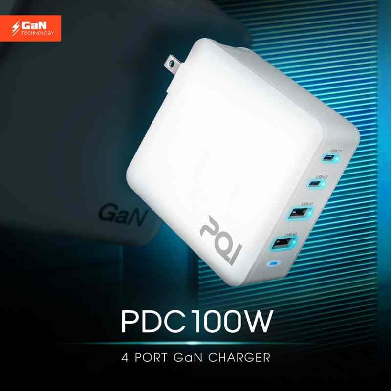 PQI 勁永 GaN 氮化鎵 PD 充電器 QC3.0快充 100W 四孔 USB-C+USB-A-細節圖2