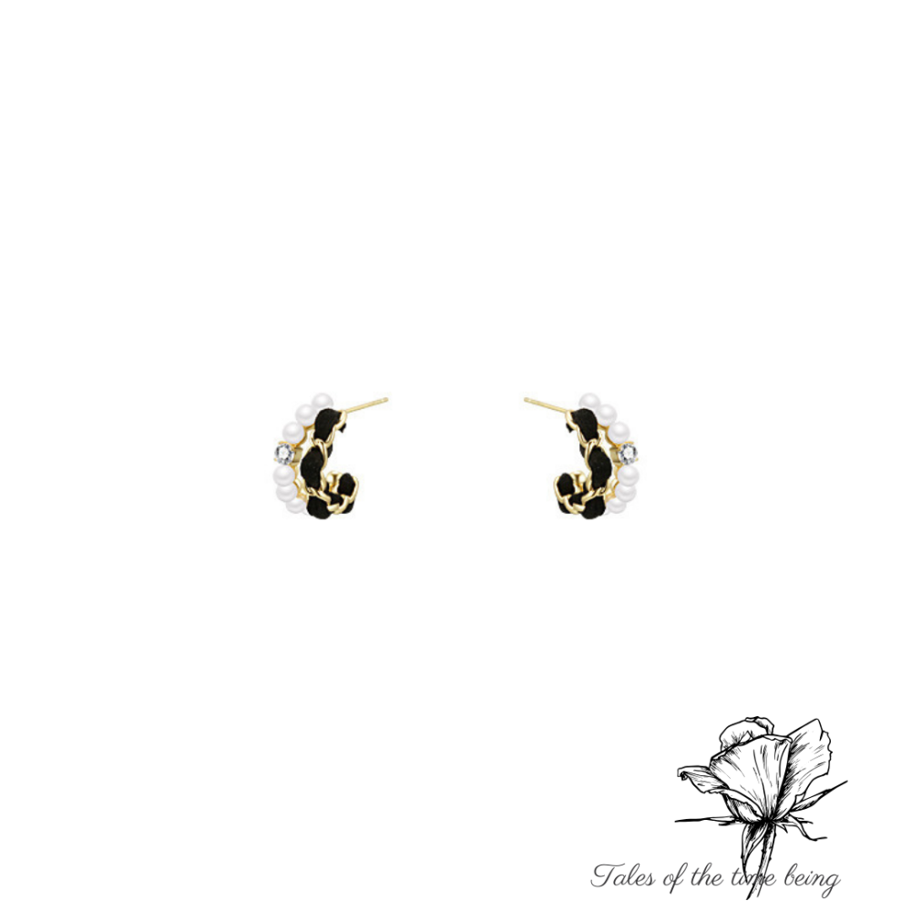 【朝花夕拾】現貨 預購 925銀針 耳飾 耳環 飾品 黑色絲絨 耳圈 韓國 小眾 珍珠 設計款 輕奢-細節圖5