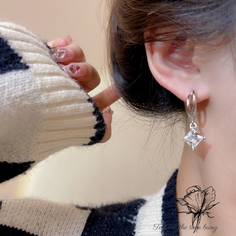 【朝花夕拾】現貨 預購 925銀針 耳飾 耳環 飾品 小眾 耳圈 超閃 設計感 高級-細節圖3