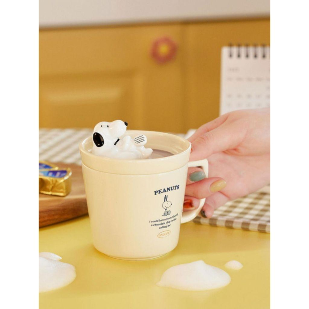 韓國連線 Peanuts 史努比含蓋陶瓷馬克杯 300ml-細節圖3