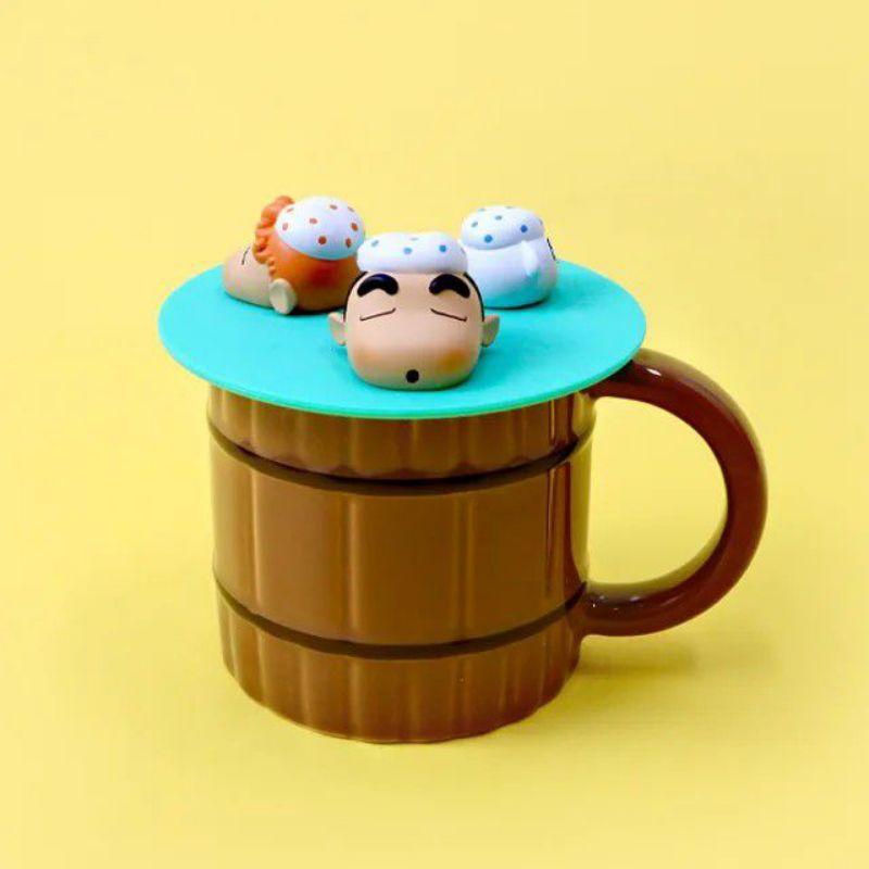 韓國連線 蠟筆小新 小葵 小白木桶泡澡造型陶瓷馬克杯 370ml-細節圖2
