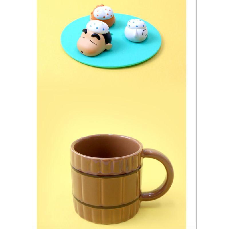 韓國連線 蠟筆小新 小葵 小白木桶泡澡造型陶瓷馬克杯 370ml-細節圖3