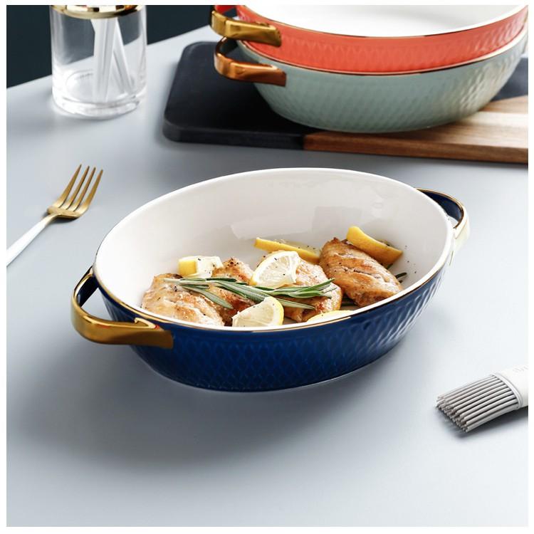 金耳邊焗烤盤 雙耳陶瓷烤盤 陶瓷烤盤 烤盤 焗烤盤 烘焙用具 焗烤 可微波烤箱【RS1212】-細節圖2