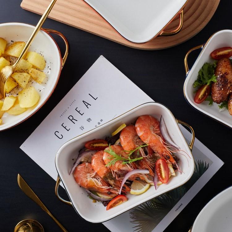 金耳邊焗烤盤 雙耳陶瓷烤盤 陶瓷烤盤 烤盤 焗烤盤 烘焙用具 焗烤 可微波烤箱【RS1212】-細節圖8